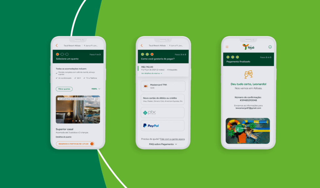 Mockup mobile de telas do novo site desenvolvido para o Grupo Tauá - Produtos digitais inovadores - Design de sites responsivos - Soluções inovadoras com Design