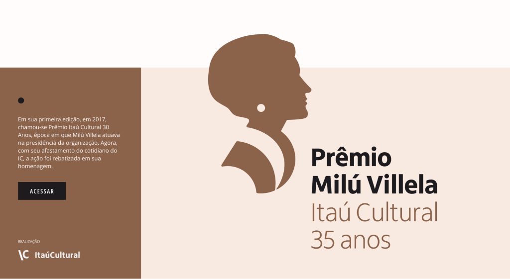 Tela de site que fala sobre o prêmio Milu Villela Itaú Cultural - Especialistas User Experience - Consultoria de Inovação e Consultoria UX e UI Design - consultoria tecnologia - consultoria ti - desenvolvimento web